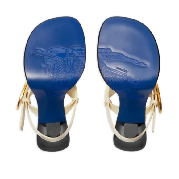 BURBERRY Light Beige Leather Bay Sandals - Picture 5 of 14